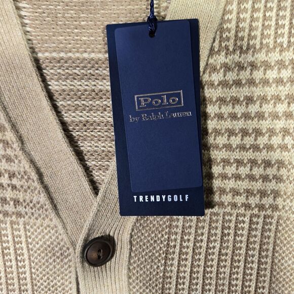 $268 Polo Ralph Lauren Trendy Golf Mens Large Glen Plaid Sweater Vest Tan L - Picture 2 of 8